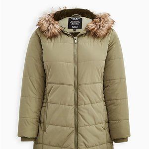 FIT & FLARE PUFFER JACKET - TWILL OLIVE NWT